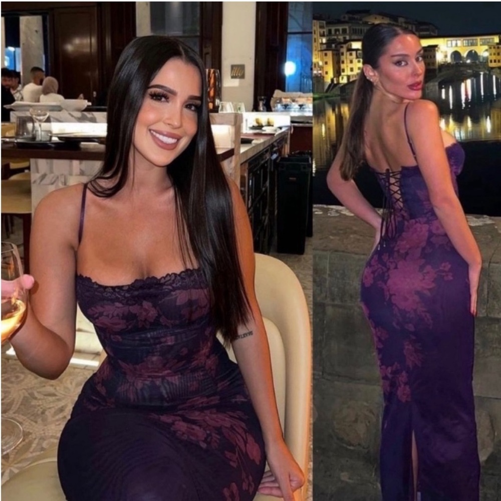 House of CB Purple and Mauve Floral Lace Maxi Dress